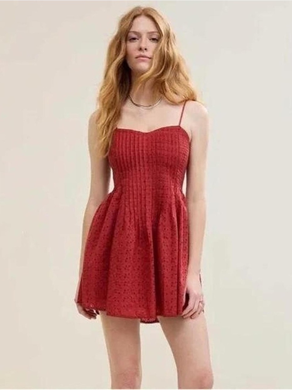 Aerie Eyelet Smocked Mini Dress Spaghetti Strap Sweetheart Neckline Women Large